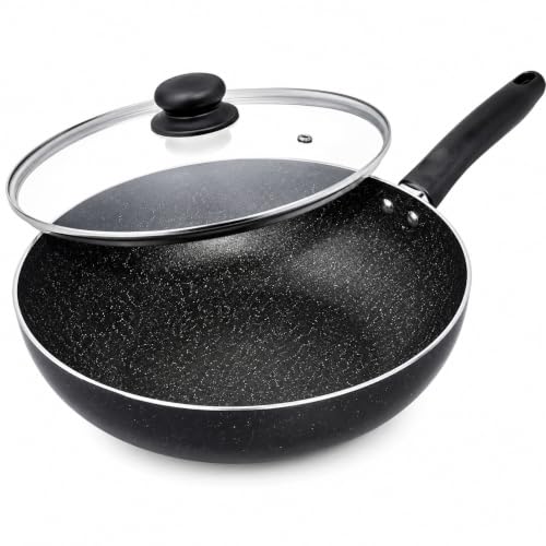Frynest 12 Inch Non-Stick Aluminum Wok Pan with Lid for Stir Fry,...