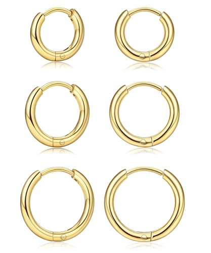 KRFY Pendientes de Oro Plateado de Acero Inoxidable para Mujer Pendientes de Aro Pendientes Set de Durmientes de Circonita Hipoalergénica Huggie Helix Piercing Oreja Sleeper Pendientes Set de Mujer