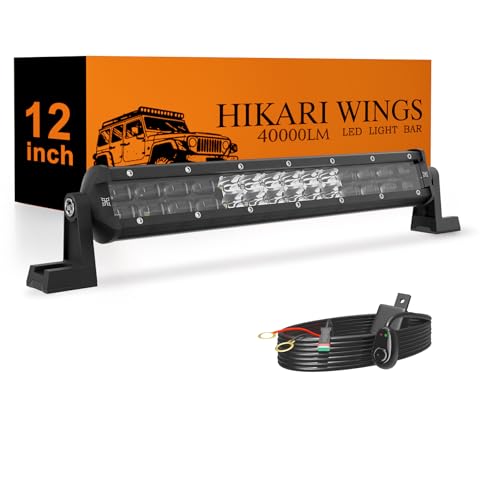 HIKARI WINGS 2026 New 12 Inch LED Light Bar 40 000LM Off Road 40W Spot Flood Combo Beam IP68 Waterproof with 12V/24V Wiring Harness Kit for Driving Truck Pickup SUV ATV UTV