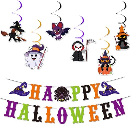 KEQAR Set de decoración Halloween – guirnaldas, pancartas y colgantes, ideal para fiestas y niños