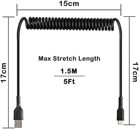 GELRHONR Coiled Micro USB Cable,Spring Spiral USB A Male to Micro USB Male Charging Fast Sync & Charging Cable Smartphones & More Micro USB Devices Black/(Max 1.5M/4.9Ft)