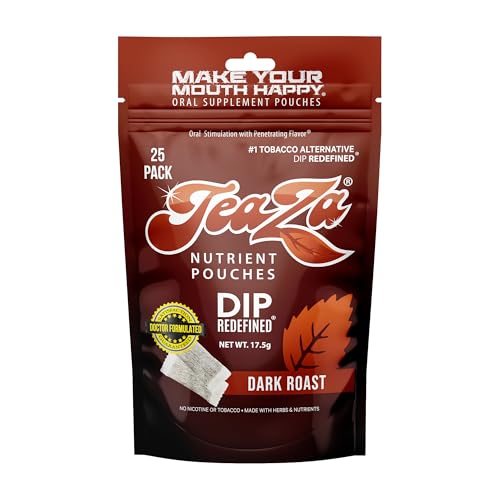 Image of Teaza Herbal Energy Pouches, Tobacco Alternative Nicotine Free, Smokeless Alternative Snuff and Healthy Dip, Tobacco Free Chew Premium Flavored | Coffee | 25 Pouch Pack