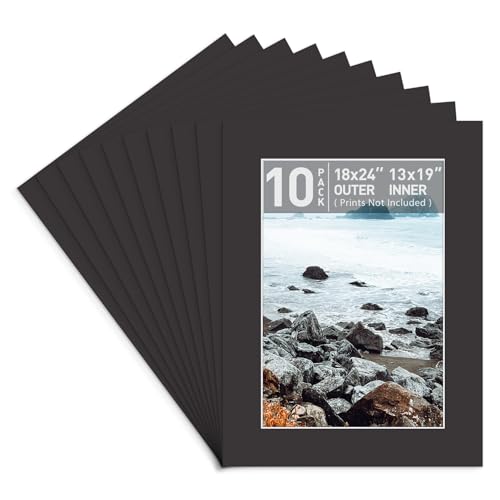 Golden State Art, 10 Pack 18x24 Black Picture Mat for 13x19 Photos