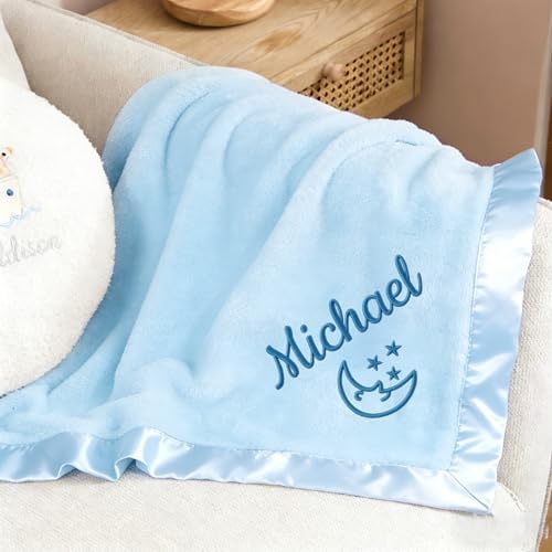 Personalized Baby Blanket with Embroidered Name,Custom Baby Receiving Blankets Soft Fleece Toddler Blanket for Newborn Baby Boy Shower Gifts -36" x 36" - 3