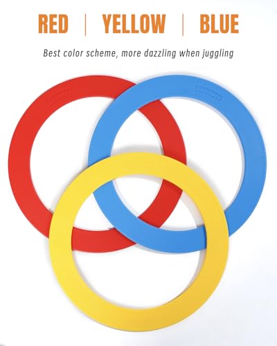 oazoxcx Juggling Rings Set of 3,Learn to Juggle with Juggling Rings for Beginners & Professionals,9.5\" Diametert (Blue/Red/Yellow)