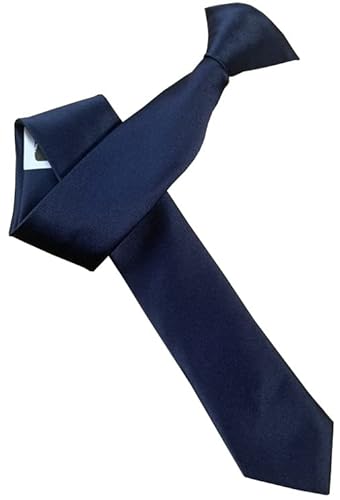 Great British Tie Club Men's Navy Blue Italian Satin Skinny Thin Clip On Tie (Navy Blue)