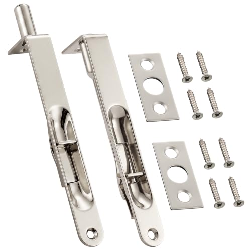Ceoighe Flush Bolt for Double Door, 6 Inch, Brushed Satin Nickel, 2 Pack