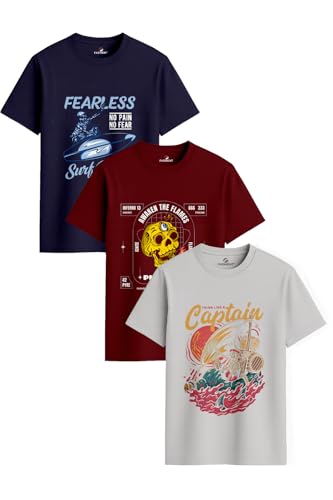 Image of Men's Regular Fit Printed T-Shirt Combo Pack of 3 | 100% Cotton Round Neck Half Sleeve Graphic Tees