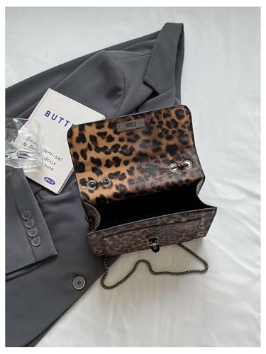 SweatyRocks Women's Leopard Print Flap Shoulder Bag Top Handle Leather Crossbody Purses with Chain Strap3