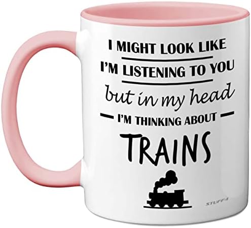 Steam Train Gifts for Men - in My Head I'm Thinking About Trains Mug - Funny Gifts for Train Spotting Enthusiasts, Train Spotter Gifts, 11oz Ceramic Dishwasher Safe Premium Mugs Novelty Train Cup