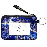 IRADA ID Case Wallet Keychain with Clear ID Window Zipper Cute Coin Purse for Women Water Resistant Small Coin Pouch-Blue Marble Keychain Wallet