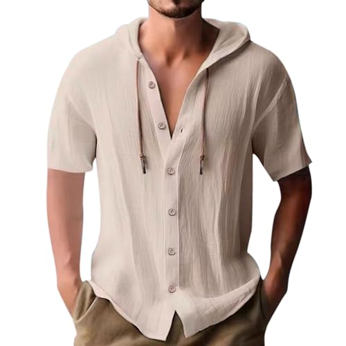 Mens Linen Shirt Short Sleeve Button Down Shirts Summer Casual Hawaiian Beach Tops Lightweight Fashion Hoodies