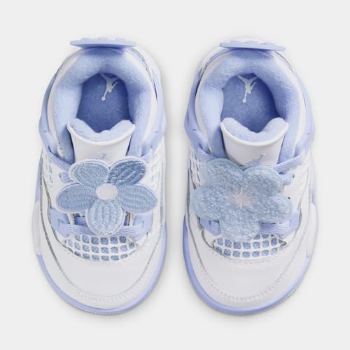 Air Jordan 4 Retro Aluminum Infant Toddler Lifestyle Shoes (White/Aluminum Blue/Tint Oil Green)2