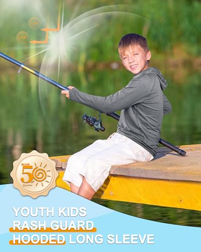 Image of Roadbox Boys Rash Guard UPF 50+ Sun Hoodie Kids Fishing Shirt Long Sleeve