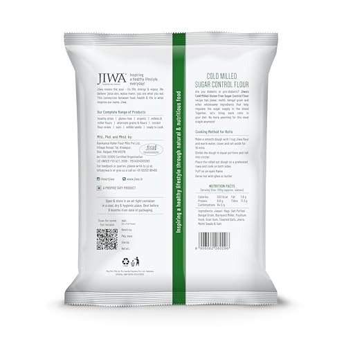 Image of Jiwa Cold Milled Sugar Control Flour / Atta| Soft Fluffy Rotis | Chakki Ground Multigrain Flour | Low GI | Wholegrain Flour | 100% Natural Ingredients | Suitable for Diabetics & Pre Diabetics | 1 kg Pack