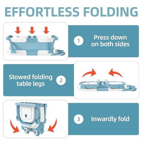 Collapsible Baby Bathtub for Newborns to Toddler with Real-time Temp Monitor & Floating Cushion,Portable Travel Tub for 0-36 Month, Foldable Baby Bath Tub for Infants Boy (Light Blue) - Thumbnail 5