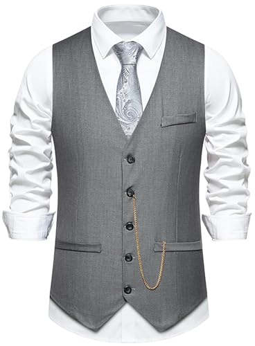 Gilet de Costume décontracté Pour Hommes Gilet Formel sans Manches à col en V Pour Mariage et Fête d'affaires ou Encore Tenue Quotidienne(M107 Gris,M)