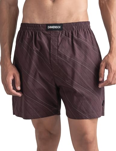 DAMENSCH Regular Fit Solid 100% Soft & Durable Cotton Boxer Shorts Dual Pockets Anti-Bacterial Moisture Wicking Microfibre Waistband Ultra-Light Boxers for Men - Plum Waves - S