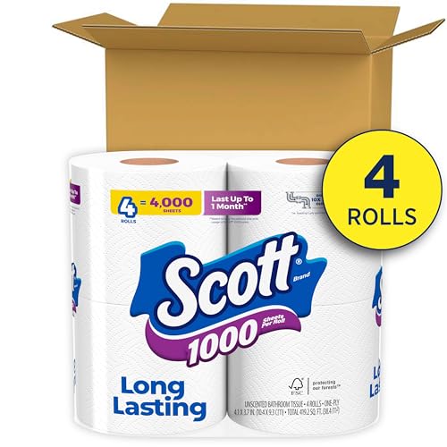Image of Scott 1000 Sheets Per Roll Toilet Paper, 4 Rolls, Bath Tissue