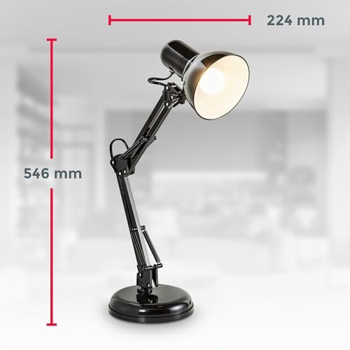 Lampe de bureau E14 orientable noire avec interrupteur pour table de chevet - 7