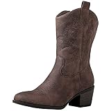 Picture of GLOBALWIN Women's Brown Mid Calf Cowgirl Boots Classic Embroidered Western Cowboy Boots for Women Chunky Low Heel Size 11M