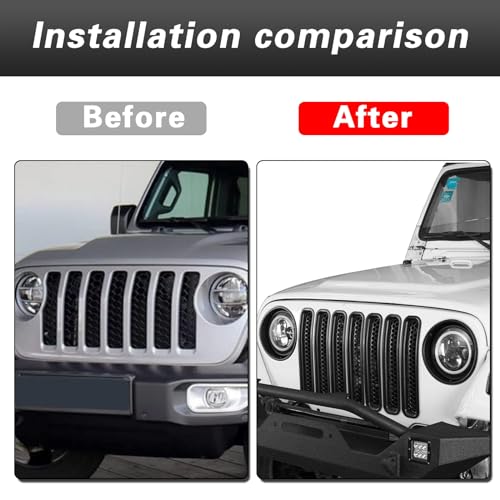 Image of Front Grill Inserts Compatible with Jeep TJ Wrangler & Wrangler Unlimited 1997-2006, Black Honeycomb Mesh Grille Cover Guard (Clip-in)