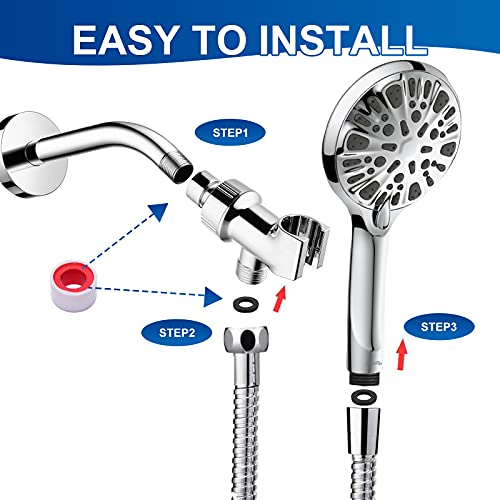 Luxsego High Pressure Shower Head, 9-Setting Powerful Shower Spray Against Low Pressure Water Supply Pipeline With 59'' Hose & Adjustable Holder, Handheld Showerhead With Massage Setting, Chrome #TOP4