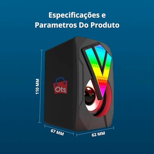 Mini Caixa de Som Com fio Sorround - RGB- Som Estero - Gamer, USB, LED - Alto-falante surround para