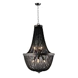 Deluxe lamp French Empire Chainmail Chandelier Pewter Strands Draping The Frame (6 Head Light) (Blac