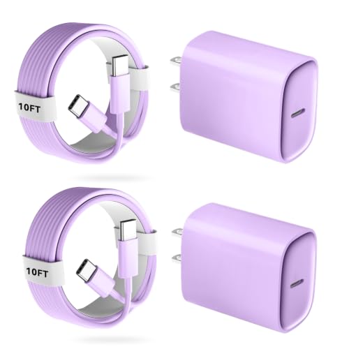 Image of Phone 17 16 15 Pro Charger Fast Charging, 20W USB C Fast Charger Block with 10FT Long Type C Chargers Fast Charging Cable Cord for Phone 17 /17 Pro /17 Pro Max /Air /16 Pro Max /16 Pro /15Pro-Lavender