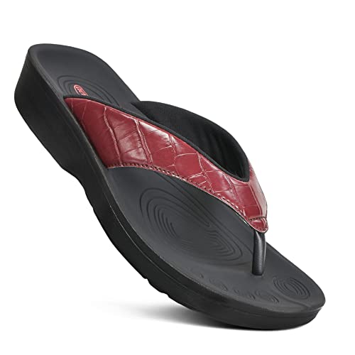 AEROTHOTIC Arch Support Flip Flops for women Stylish Cushioned Padded Straps with Soft Toe Post Slip on Footwear Dressy Travel Recovery Outdoor Comfortable Walking Women Sandals