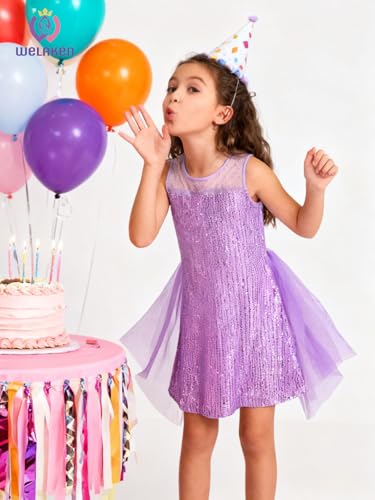 Girls Sequin Tulle Dress Sparkly Mesh Overlay Party Gown2
