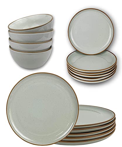 Mora Ceramic Dinner Plates, Salad Plates, Cereal Bowls Bundle - Microwave, Oven And Dishwasher Safe, Modern Dinnerware - Earl Grey #TOP5