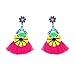 Short Tassel Drop/Dangle Earrings with Rhinestones and Gold Tone Colorful