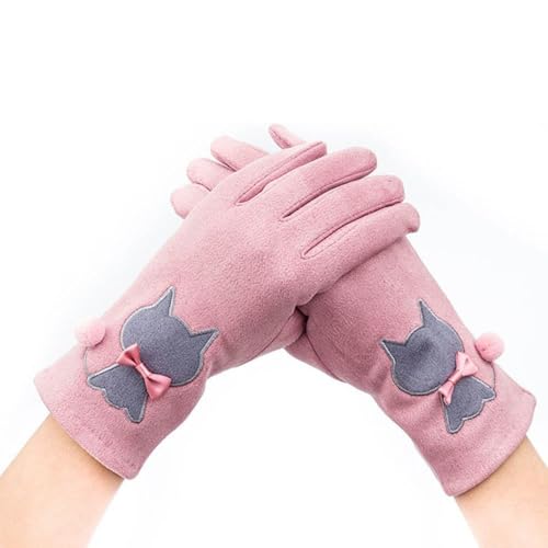 FiavUs Guantes de Mujer en Gamuza Suave,Guantes de Pantalla táctil Womenf,Guantes de Forro Polar de Piel sintética de Invierno otoño (Pink)