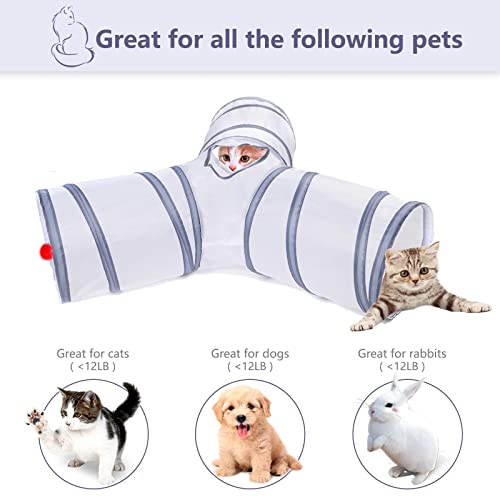 Alicedreamsky Cat Tunnel, Collapsible Tube With 1 Play Ball Kitty Toys, 3 Ways Cat Tunnels For Indoor Cats, Puppy, Kitty, Kitten, Rabbit (White And Gray) #TOP1