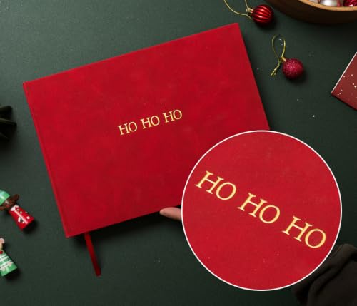 HO HO HO Holiday Memory Book (Red) - Embossed Velvet Hardcover w/Gold Foil Christmas Guest Book, 120 Blank Pages, 140 gsm Thick Paper, Ribbon Bookmark, Christmas Card Keepsakes - Image 3