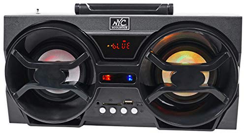 Nyc Acoustics Npb3 Dual 4" Portable Bluetooth Boombox Speaker+Usb/Sd/Led+Remote, Black #TOP4