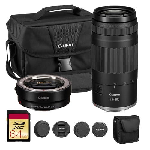 Canon (�L���m��) RF 75-300mm f/4-5.6 �����Y | �R���p�N�g�Ȗ]���Y�[���A���ʂȏœ_�͈͂ƃX���[�Y�ȃI�[�g�t�H�[�J�X| �X�|�[�c�A�쐶�����A����̎ʐ^�B�e�ɍœK (7155C002) + �A�_�v�^�[ EF-EOS R + �o�b�O