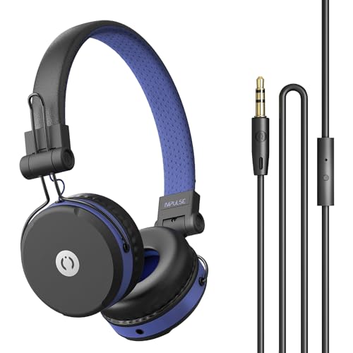 MuveAcoustics Over Ear Headphones Wired - Wired Over the Ear Headphones Recording Headphone & In-Ear Audio Monitors Studio Headset Corded 3.5mm Bass Music for Podcast TV PC Computer Gym, Impulse Blue