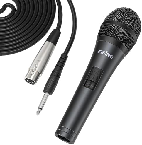 Fifine Handheld Karaoke Microphone for Singing, Wired Dynamic Mic with 4.5m Detachable XLR Cable for Vocal, Speaker with On/Off Switch, Compatible with Karaoke Machine-K6