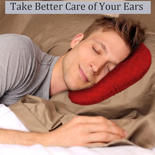 Image of Ear Piercing Pillow for Side Sleepers, Pillow with an Ear Hole for CNH and Ear Pain Ear Inflammation Pressure Sores, O-Shaped Side Sleeping Pillow, Ear Guard Pillow (True Red)