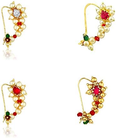 Traditional Jewellery Gold Plated Maharashtrian Wedding Combo Nose Pin/Nath Nose Ring For Women (4 Pcs) -Nath Combo-05_20256