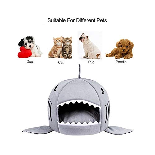 Grey Shark Bed for Small Cat Dog Cave Bed With Removable Cushion,waterproof Bottom