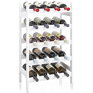 SMIBUY Bamboo Wine Rack, 20 Bottles Display Holder, 5-Tier Free Standing Storage Shelves for Kitchen, Pantry, Cellar, Bar (White)