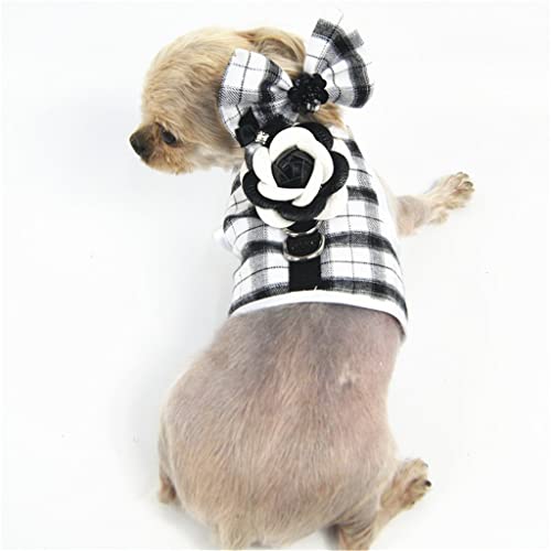 Conjunto de arnés y Correa de Vestir para Perros y Gatos de Princesa Hechos a Mano, Chaleco de arnés para Mascotas a Cuadros Negros, Cuerda de Entrenamiento, Accesorios para Perros pequeños