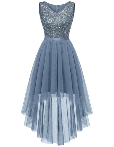 BeryLove Sequin Homecoming Dresses Tulle Formal Cokctail High Low Dress