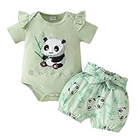 JiAmy Set di 3 tutine per neonati, con volant, in pizzo, con stampa animale, pantaloni corti con fascia per 0-18 mesi, verde chiaro, 0-3 Monate
