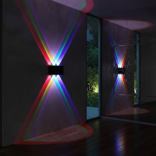 Image of Waterproof Up Down Led Wall Lamp, Aluminium IP65 Body 3+3 Ray, Multycolor, Indoor /Outdoor Decorative Wall Sconce Light (6 Ray Multy)