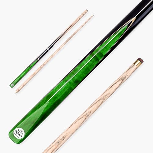 BAIZE MASTER CONQUEST 57 Inch 2 Piece Centre Joint Snooker Pool Cue with Matching Ash Shaft - 9.5mm Tip (Green)